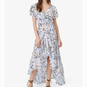 Maje Asymmetrical Ruffle Wrap Style Floral Dress - L
